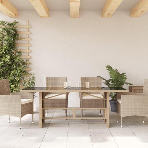 Havebord med glastop 190x80x74 cm polyrattan beige