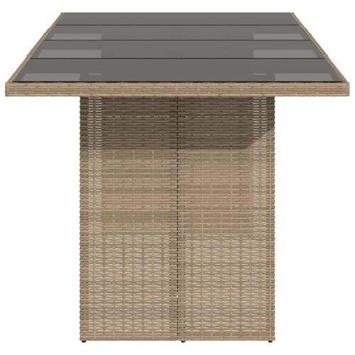 Havebord med glastop 190x80x74 cm polyrattan beige