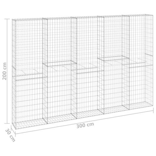Gabionvæg med dæksler 300x30x200 cm galvaniseret stål