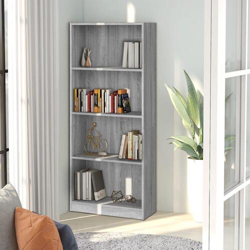 Bogreol m. 4 hylder 60x24x142 cm konstrueret træ grå sonoma