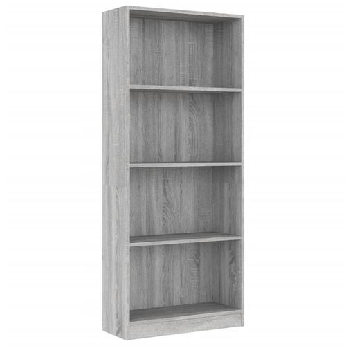Bogreol m. 4 hylder 60x24x142 cm konstrueret træ grå sonoma