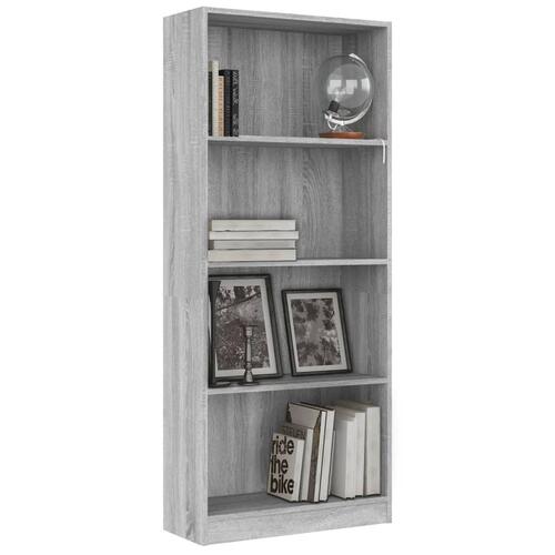 Bogreol m. 4 hylder 60x24x142 cm konstrueret træ grå sonoma