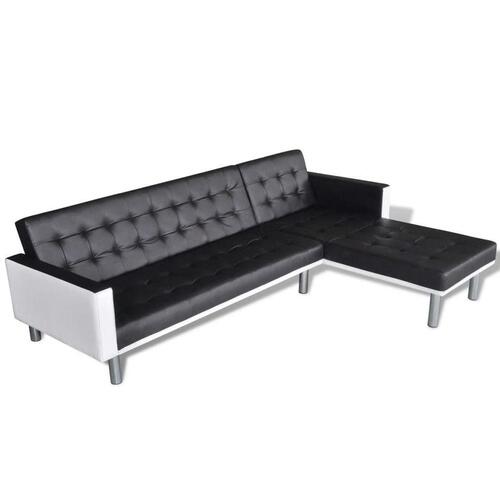 Sovesofa med chaiselong i sort kunstlæder