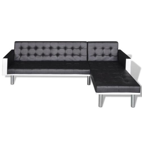 Sovesofa med chaiselong i sort kunstlæder