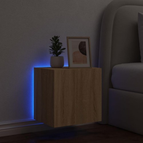 Væghængt tv-bord med LED-lys 40,5 x 35 x 40 cm - sonoma-eg