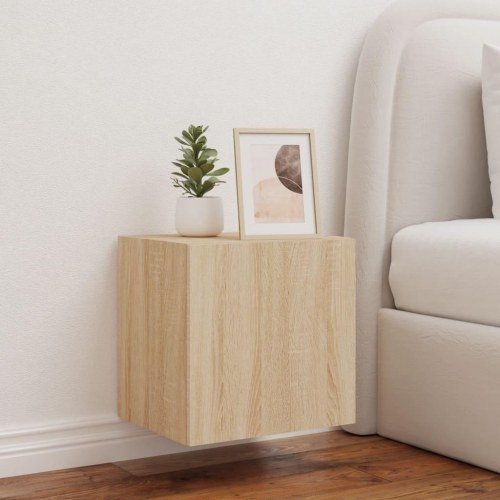 Væghængt tv-bord med LED-lys 40,5 x 35 x 40 cm - sonoma-eg