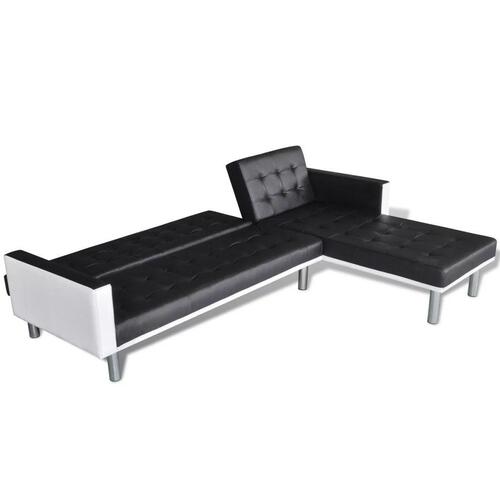 Sovesofa med chaiselong i sort kunstlæder