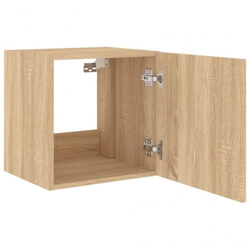 Væghængt tv-bord med LED-lys 40,5 x 35 x 40 cm - sonoma-eg