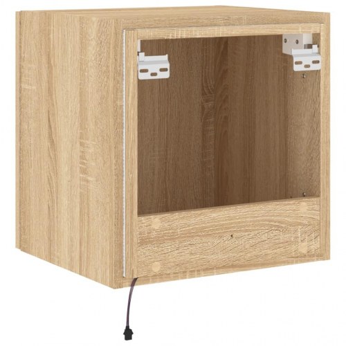 Væghængt tv-bord med LED-lys 40,5 x 35 x 40 cm - sonoma-eg