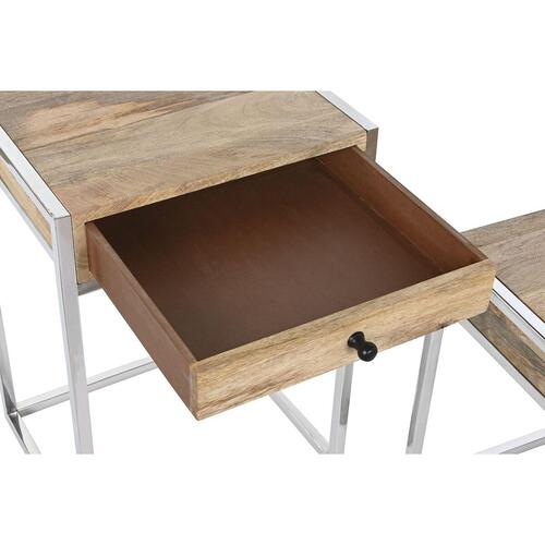 Sæt med 2 borde Home ESPRIT Brun Sølvfarvet Natur Stål Mangotræ 45,5 x 41 x 66,5 cm