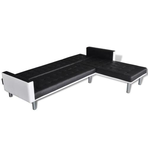 Sovesofa med chaiselong i sort kunstlæder