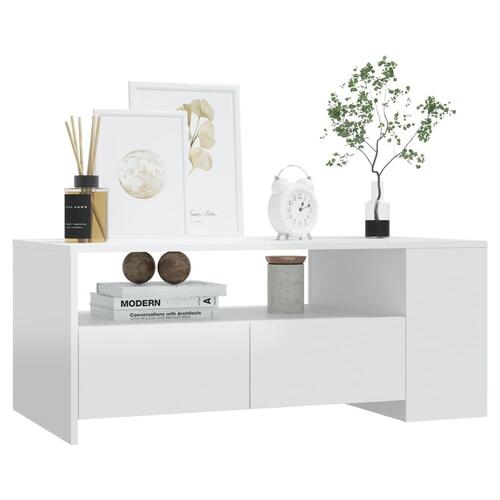 Sofabord 102x55x42 cm konstrueret træ hvid højglans