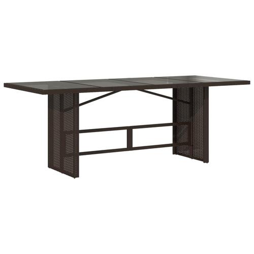 Havebord med glastop 190x80x74 cm polyrattan brun