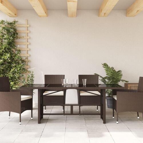 Havebord med glastop 190x80x74 cm polyrattan brun