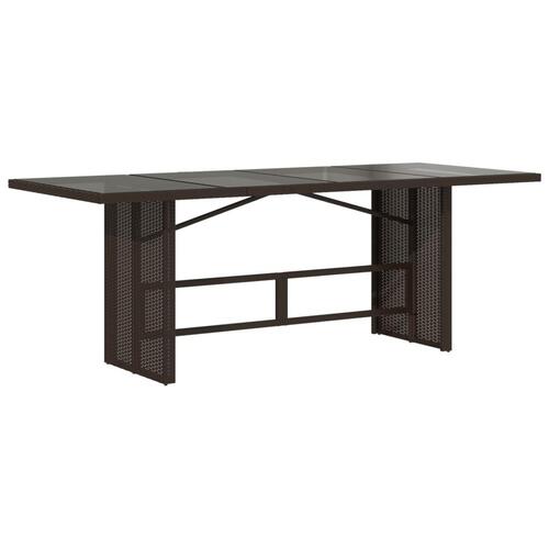 Havebord med glastop 190x80x74 cm polyrattan brun