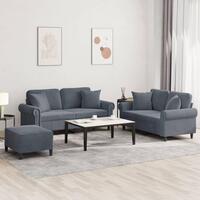 3 personers sofa med puder velour mørkegrå