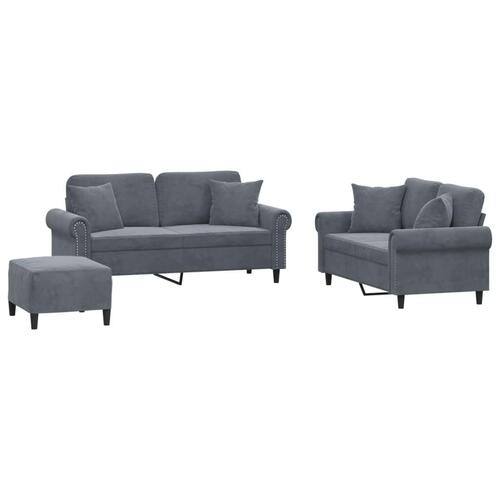 3 personers sofa med puder velour mørkegrå