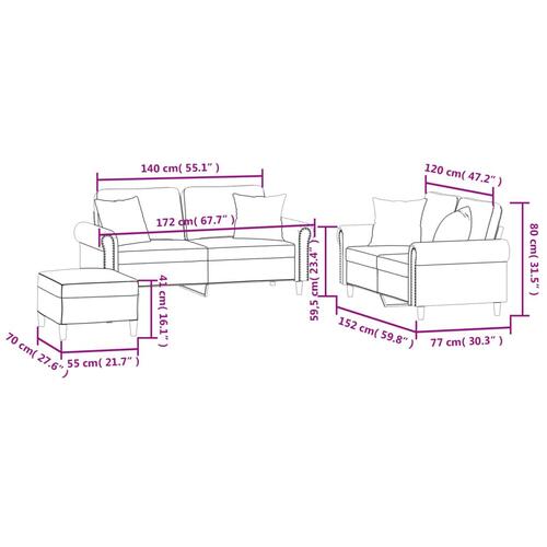 3 personers sofa med puder velour mørkegrå