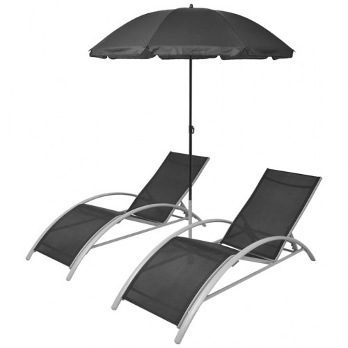 Liggestole med parasol aluminium sort