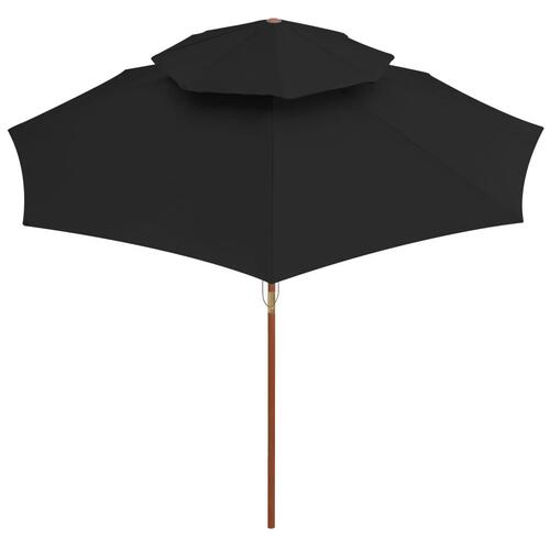 Dobbelt parasol med træstang 270 cm sort