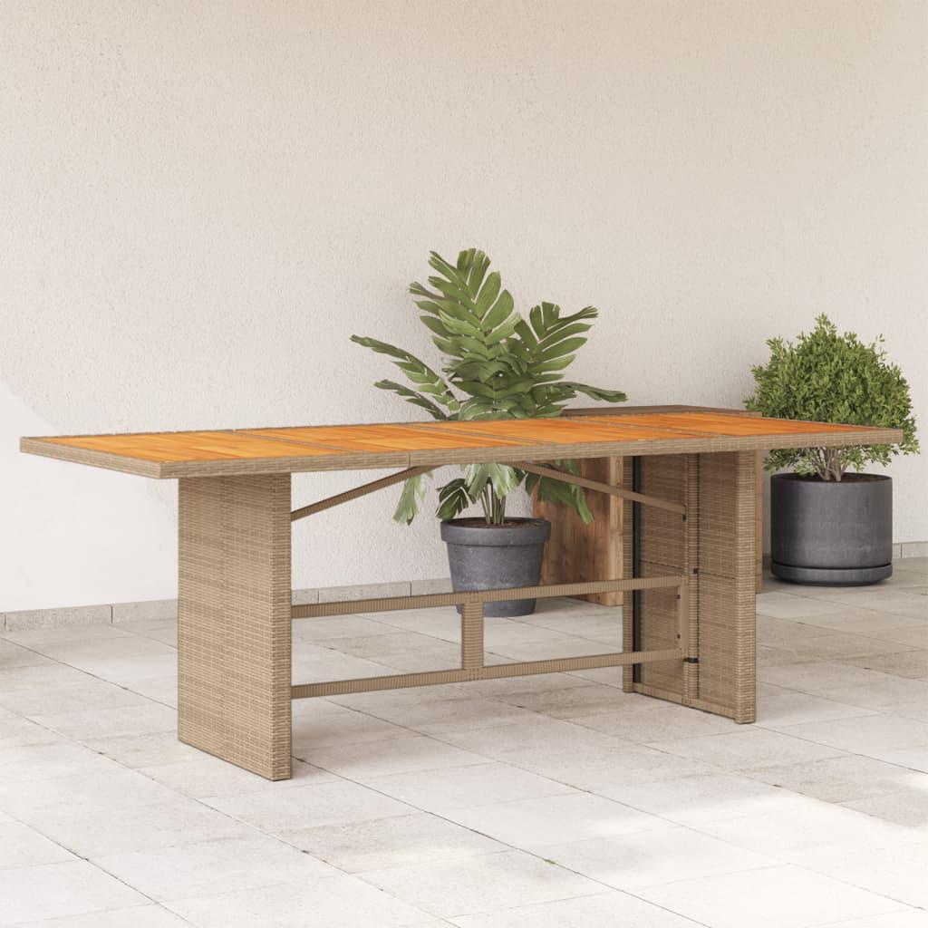Havebord med top i akacietræ 190x80x74 cm polyrattan beige