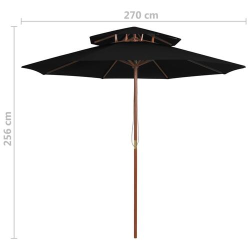 Dobbelt parasol med træstang 270 cm sort