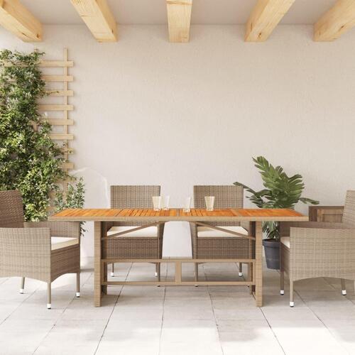 Havebord med top i akacietræ 190x80x74 cm polyrattan beige