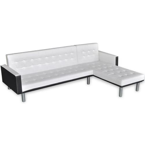 Sovesofa med chaiselong i hvidt kunstlæder