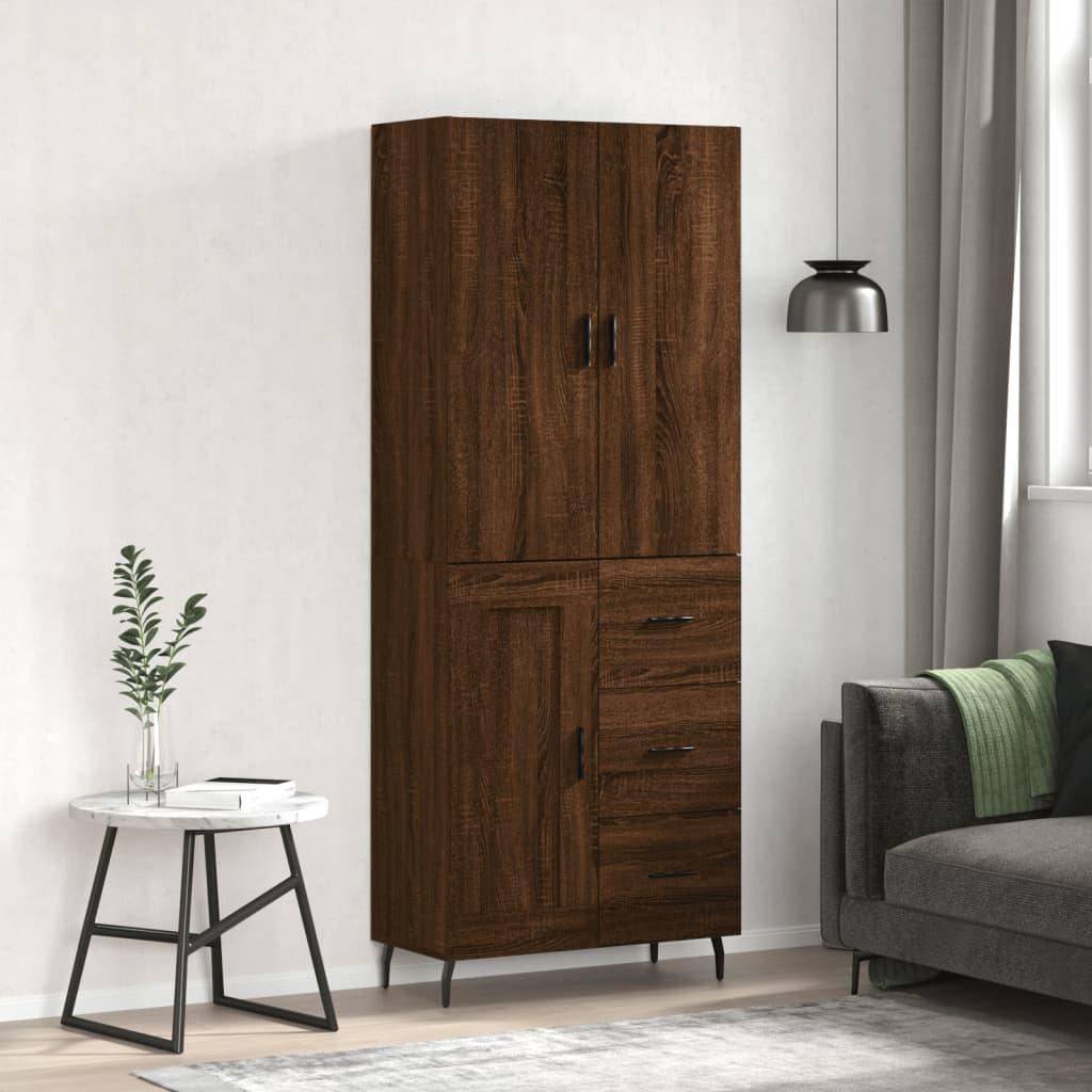 Højskab 69,5x34x180 cm konstrueret træ brun egetræsfarve