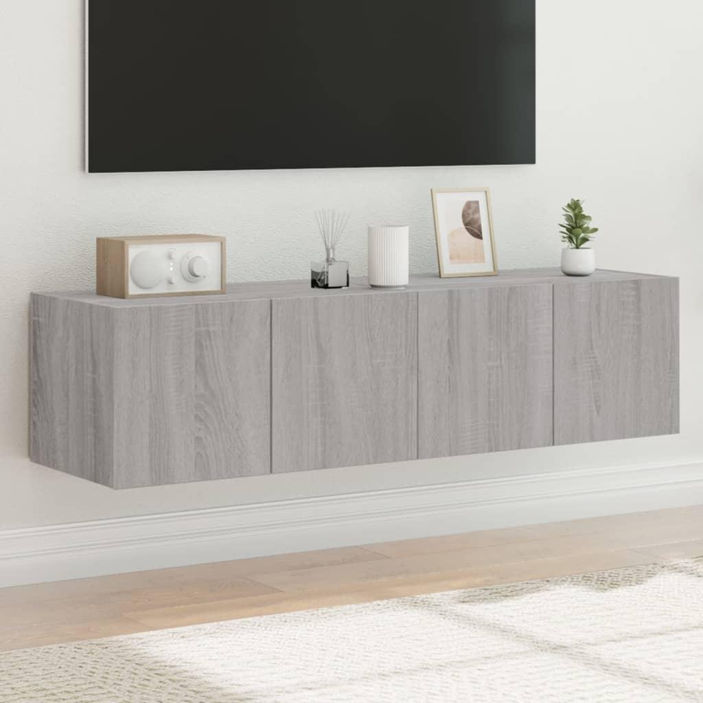 Væghængte tv-borde 2 stk. med LED-lys 60x35x31 cm grå sonoma-eg