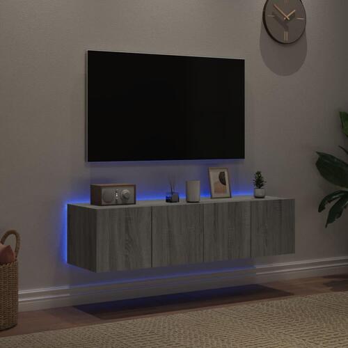 Væghængte tv-borde 2 stk. med LED-lys 60x35x31 cm grå sonoma-eg
