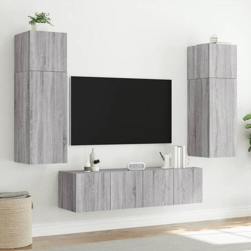 Væghængte tv-borde 2 stk. med LED-lys 60x35x31 cm grå sonoma-eg