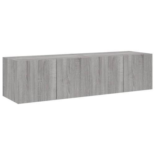 Væghængte tv-borde 2 stk. med LED-lys 60x35x31 cm grå sonoma-eg