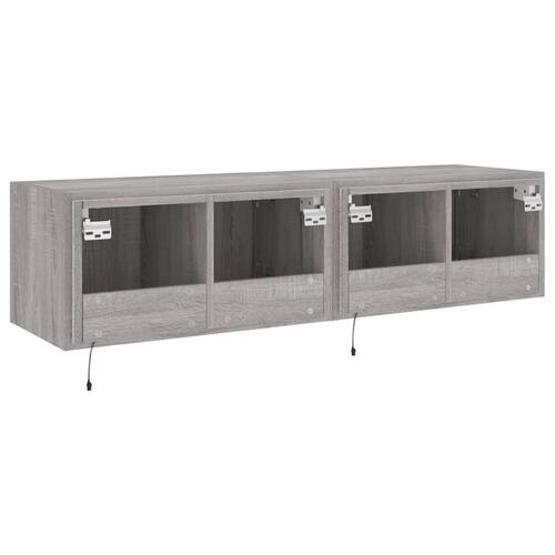Væghængte tv-borde 2 stk. med LED-lys 60x35x31 cm grå sonoma-eg