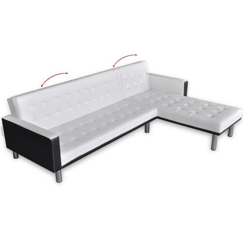 Sovesofa med chaiselong i hvidt kunstlæder