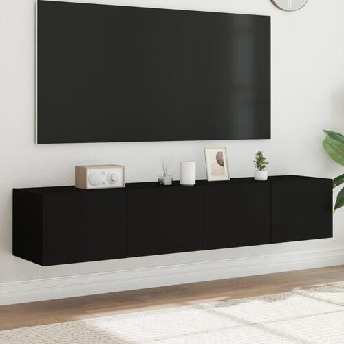 Væghængte tv-borde 2 stk. med LED-lys 80x35x31 cm sort