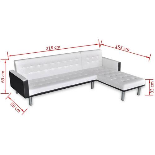 Sovesofa med chaiselong i hvidt kunstlæder