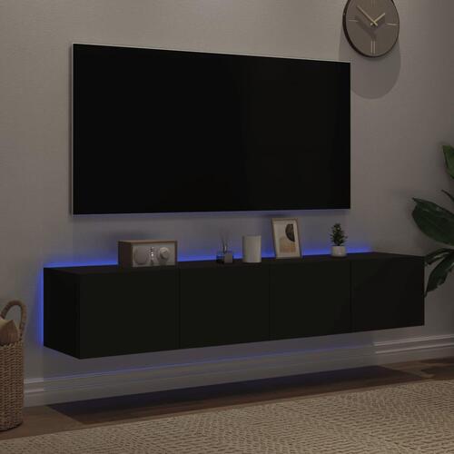 Væghængte tv-borde 2 stk. med LED-lys 80x35x31 cm sort
