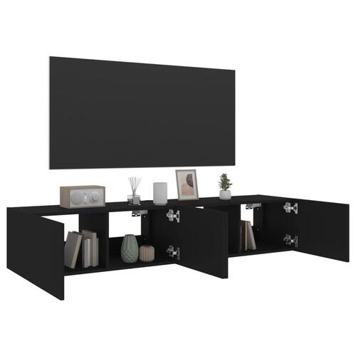 Væghængte tv-borde 2 stk. med LED-lys 80x35x31 cm sort