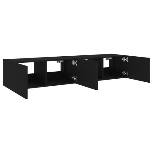 Væghængte tv-borde 2 stk. med LED-lys 80x35x31 cm sort