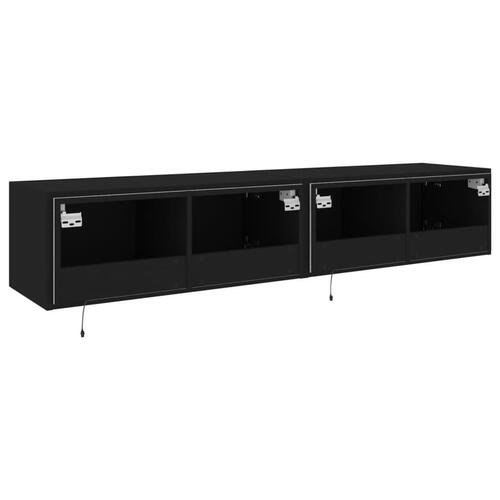 Væghængte tv-borde 2 stk. med LED-lys 80x35x31 cm sort
