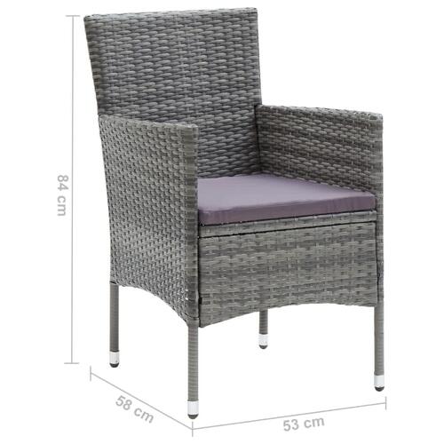 Spisebordssæt til haven 7 dele med hynder polyrattan grå