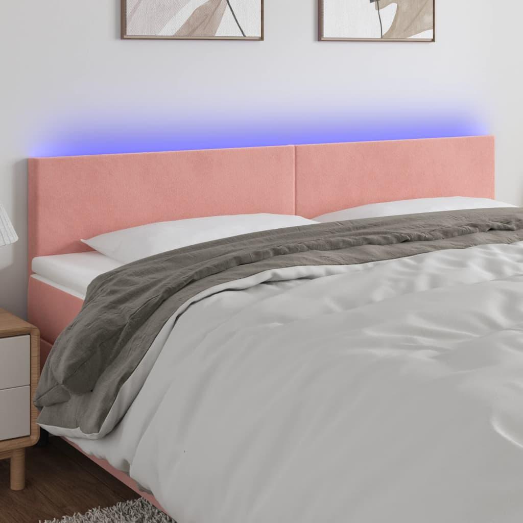 Sengegavl med LED-lys 180x5x78/88 cm fløjl lyserød billede