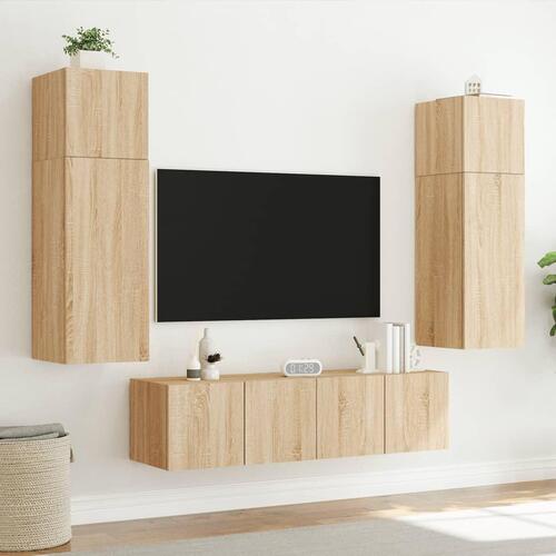 Væghængte tv-borde 2 stk. med LED-lys 80x35x31 cm sonoma-eg