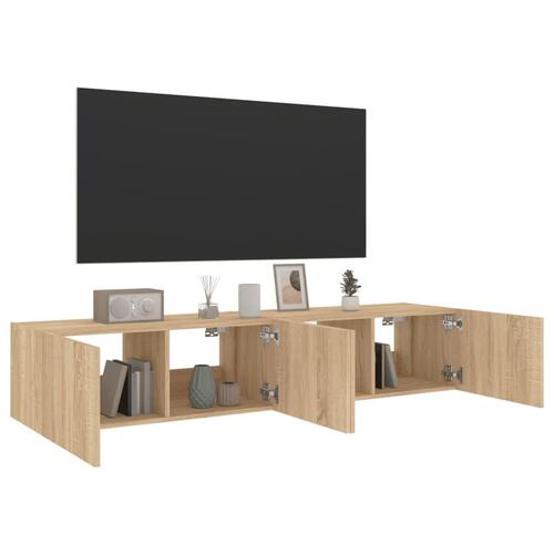 Væghængte tv-borde 2 stk. med LED-lys 80x35x31 cm sonoma-eg