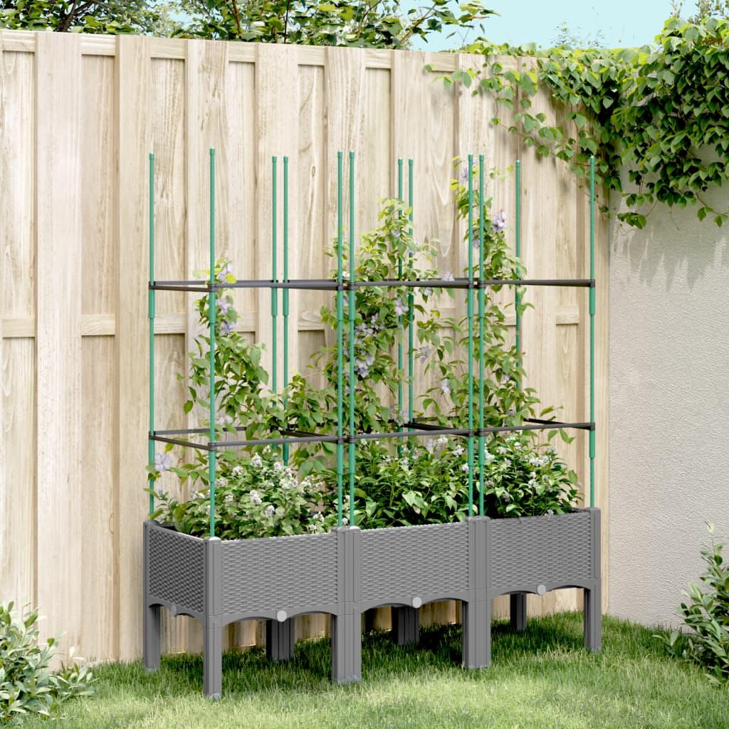 Plantekasse med espalier 120x40x142,5 cm PP lysegrå billede