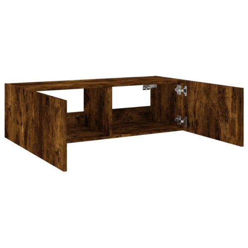 Væghængt tv-bord med LED-lys 100 x 35 x 31 cm - røget egetræ