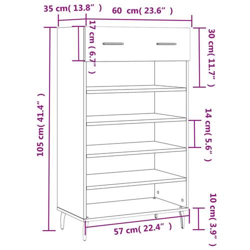 Skoreol 60x35x105 cm konstrueret træ grå sonoma-eg