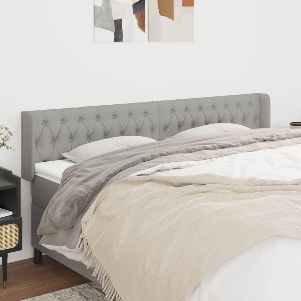Sengegavl med kanter 203x16x78/88 cm - stof, lysegrå