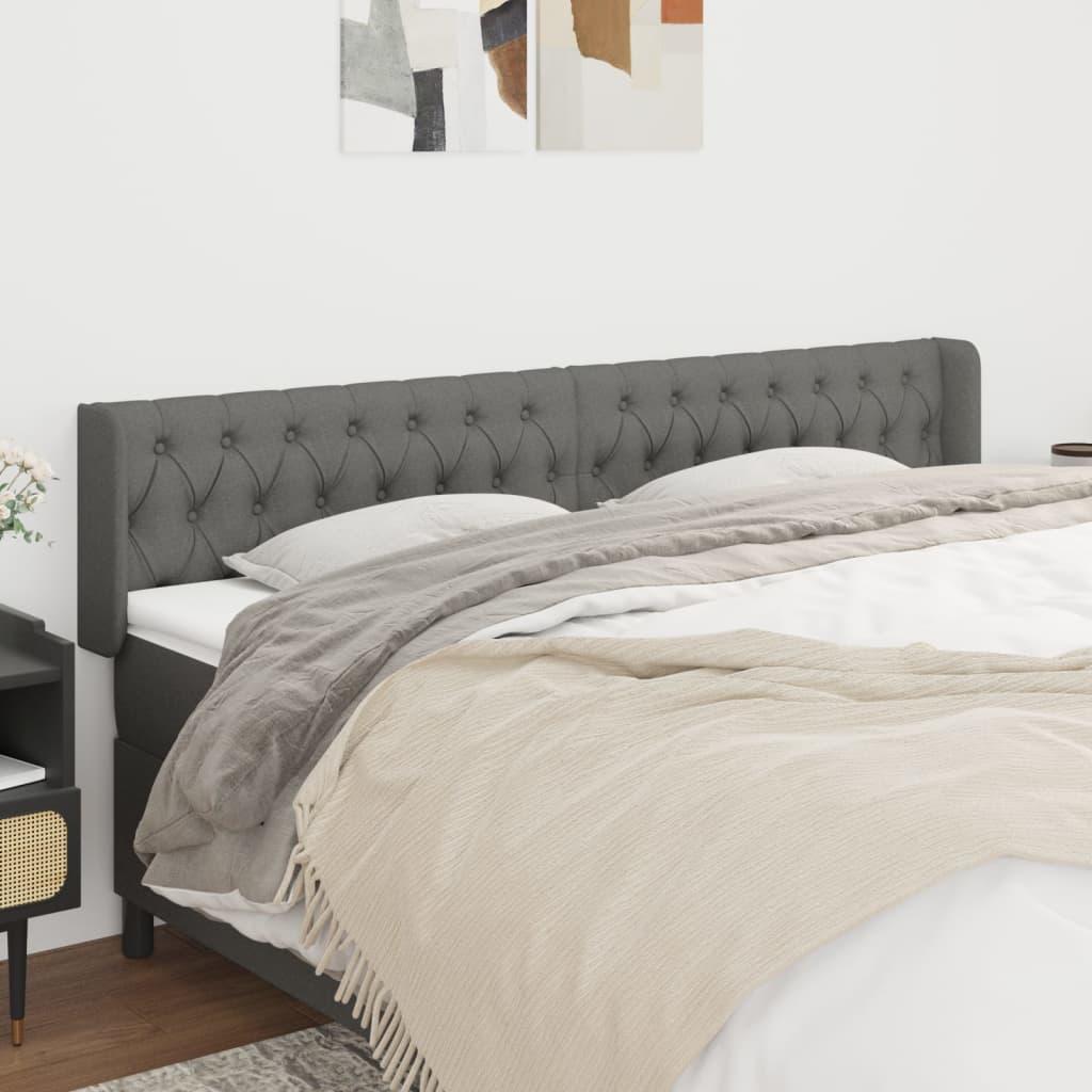 Sengegavl med kanter 203x16x78/88 cm stof mørkegrå